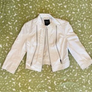 Bebe genuine leather zip cropped jacket 3/4 sleeve white silver XS lined